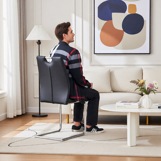 Sunvega White PU Dining Chair Set with Silver Metal Legs and High Resilience Sponge Filling