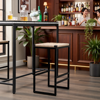 Sunvega Set of 2 Modern Paper Rope Woven Counter Height Dining Chairs with Back