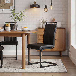 Sunvega Modern Faux Leather High Back Dining Chairs with C-Shaped Metal Legs Set of 4