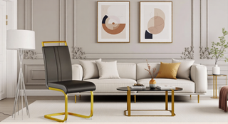 Sunvega Modern Faux Leather High Back Dining Chairs with C-Shaped Metal Legs Set of 4