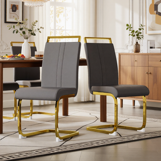 Sunvega Modern Faux Leather High Back Dining Chairs with C-Shaped Metal Legs Set of 4