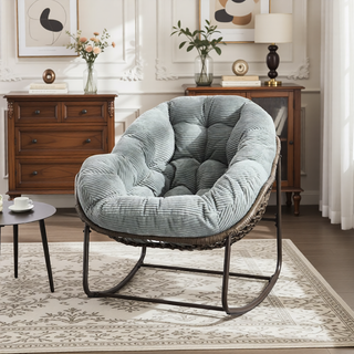 Sunvega Oversized Outdoor Rattan Rocking Chair with Padded Cushion and Steel Frame