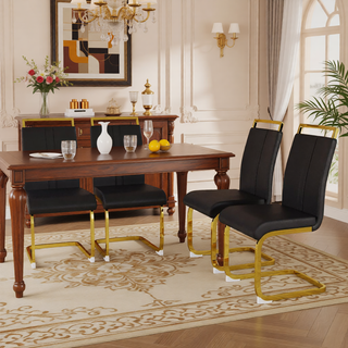 Sunvega Modern Faux Leather High Back Dining Chairs with C-Shaped Metal Legs Set of 4