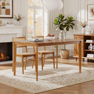 Sunvega Solid Wood Dining Table and Chair Set with Upholstered Cushions for Practical Household Use