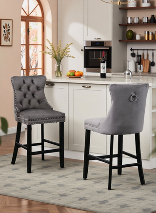 Sunvega Modern Velvet Upholstered Barstools with Button Tufted and Wooden Legs
