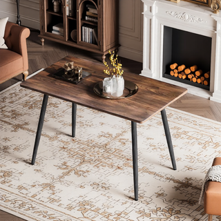 Sunvega Modern Minimalist MDF Wood Desktop with Black Metal Legs Small Dining Table