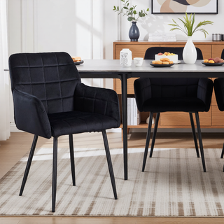 Sunvega Cream Velvet Upholstered Dining Chairs Set of 2 with Armrests