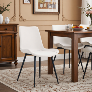 Sunvega Light Gray Artificial Leather Dining Chair with Curved Widened Cushion Design