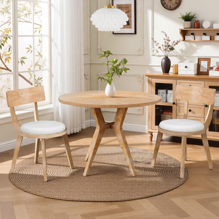 Sunvega Mid-Century Modern 39.4 Inch Round Dining Table with Intersecting Wooden Legs