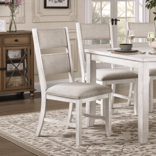 Sunvega Modern Farmhouse Dining Bench with Antique White Finish and Upholstered Seat
