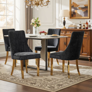 Sunvega Blue Rayon Cloth Flocking Linen Dining Chairs with High Backrest and Solid Wood Legs, Set of 2