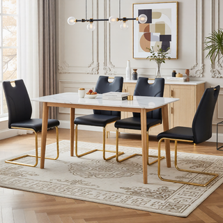 Sunvega White PU Dining Chair Set with Silver Metal Legs and High Resilience Sponge Filling