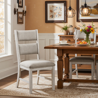 Sunvega Modern Farmhouse Dining Bench with Antique White Finish and Upholstered Seat