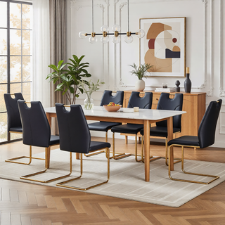 Sunvega White PU Dining Chair Set with Silver Metal Legs and High Resilience Sponge Filling