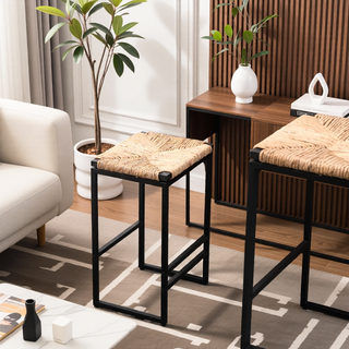 Sunvega Set of 2 Modern Paper Rope Woven Counter Height Dining Chairs with Back