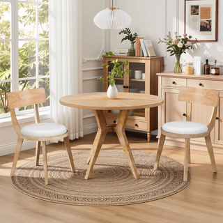 Sunvega Mid-Century Modern 39.4 Inch Round Dining Table with Intersecting Wooden Legs