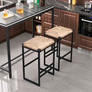 Sunvega Set of 2 Modern Paper Rope Woven Counter Height Dining Chairs with Back
