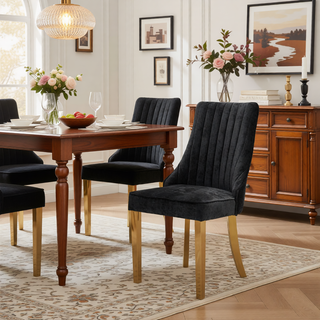 Sunvega Blue Rayon Cloth Flocking Linen Dining Chairs with High Backrest and Solid Wood Legs, Set of 2