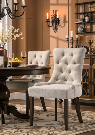 Sunvega Two-Tone Beige Fabric Side Chair with Reclaimed Gray Finish and Nailhead Trim