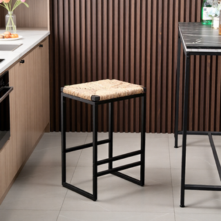 Sunvega Set of 2 Modern Paper Rope Woven Counter Height Dining Chairs with Back