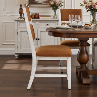 Sunvega Modern Farmhouse Dining Bench with Antique White Finish and Upholstered Seat
