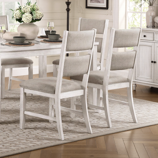 Sunvega Modern Farmhouse Dining Bench with Antique White Finish and Upholstered Seat