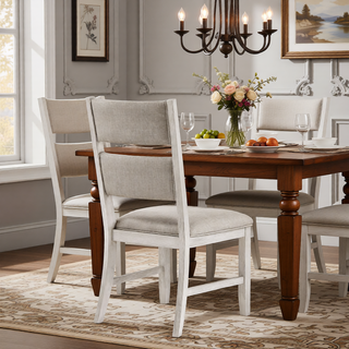 Sunvega Modern Farmhouse Dining Bench with Antique White Finish and Upholstered Seat