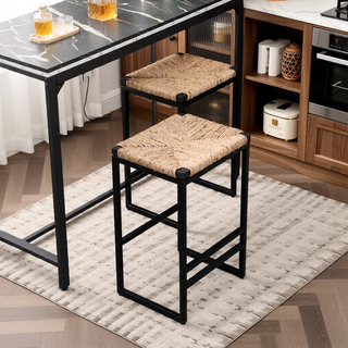 Sunvega Set of 2 Modern Paper Rope Woven Counter Height Dining Chairs with Back