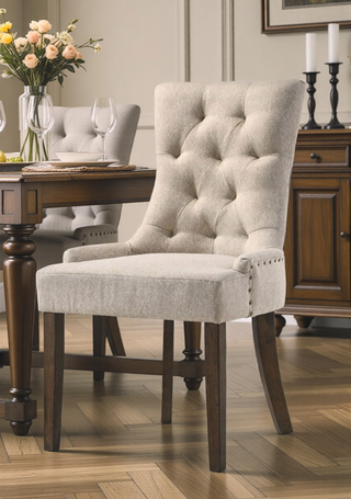Sunvega Two-Tone Beige Fabric Side Chair with Reclaimed Gray Finish and Nailhead Trim