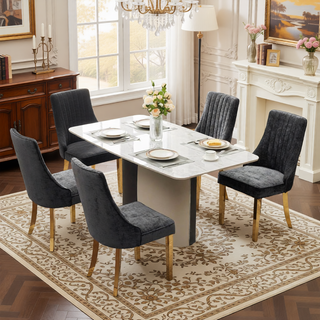 Sunvega Blue Rayon Cloth Flocking Linen Dining Chairs with High Backrest and Solid Wood Legs, Set of 2