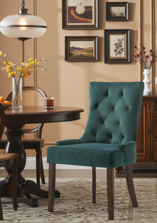 Sunvega Two-Tone Beige Fabric Side Chair with Reclaimed Gray Finish and Nailhead Trim