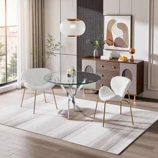 Sunvega Velvet Upholstered Padded Bucket Seat Dining Chair with Metal Legs