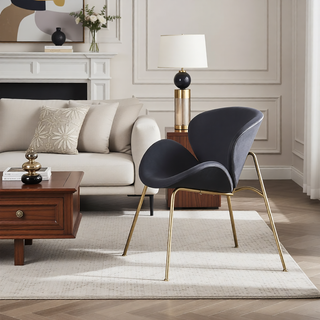 Sunvega Velvet Upholstered Padded Bucket Seat Dining Chair with Metal Legs