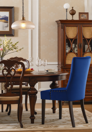 Sunvega Two-Tone Beige Fabric Side Chair with Reclaimed Gray Finish and Nailhead Trim