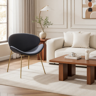 Sunvega Velvet Upholstered Padded Bucket Seat Dining Chair with Metal Legs