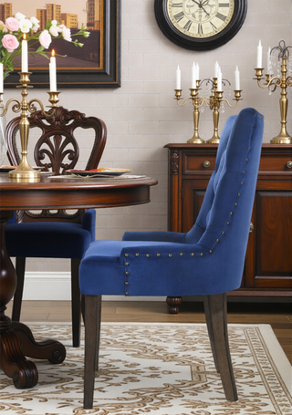 Sunvega Two-Tone Beige Fabric Side Chair with Reclaimed Gray Finish and Nailhead Trim