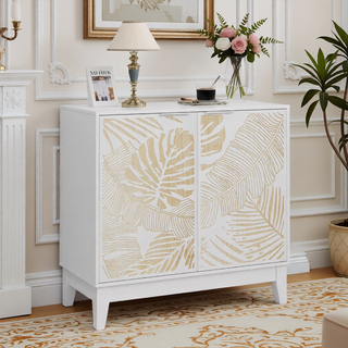 Sunvega Rattan Decorated Storage Buffet Cabinet with Bohemian Style for Living Room