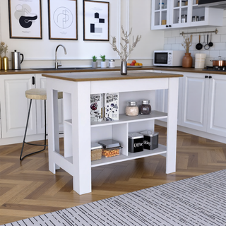 Sunvega Kitchen Island Table with Three Open Storage Shelves and Spacious Leg Room