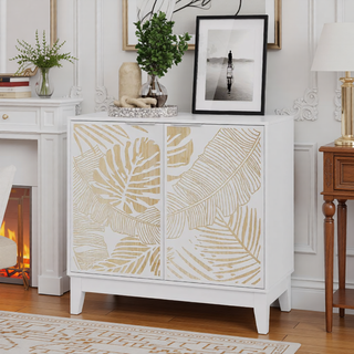 Sunvega Rattan Decorated Storage Buffet Cabinet with Bohemian Style for Living Room