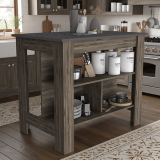 Sunvega Kitchen Island Table with Three Open Storage Shelves and Spacious Leg Room