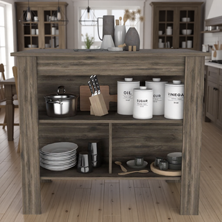 Sunvega Kitchen Island Table with Three Open Storage Shelves and Spacious Leg Room