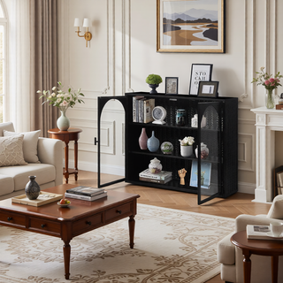 Sunvega Modern Two-Door Wall Cabinet with Three-Tier Storage for Living Room