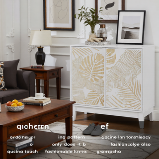 Sunvega Rattan Decorated Storage Buffet Cabinet with Bohemian Style for Living Room