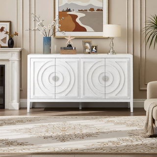 Sunvega Retro Sideboard Door with Circular Groove Design Round Metal Handle for Entrance