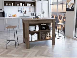 Sunvega Kitchen Island Table with Three Open Storage Shelves and Spacious Leg Room