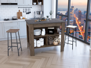 Sunvega Kitchen Island Table with Three Open Storage Shelves and Spacious Leg Room