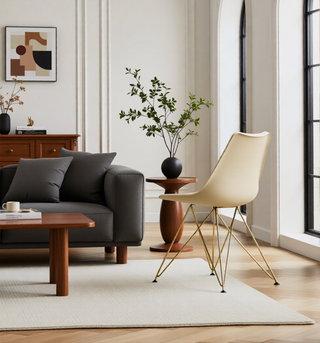 Sunvega Modern Dining Chairs with Golden Steel Legs and Plastic Seat Set of 4 Grey