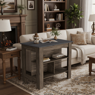 Sunvega Kitchen Island Table with Three Open Storage Shelves and Spacious Leg Room