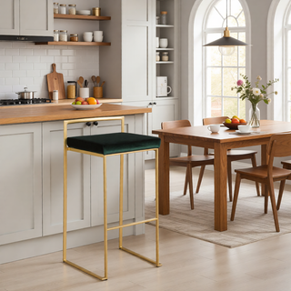 Sunvega Gold and Green Velvet Upholstered Stackable Barstool Set of 2