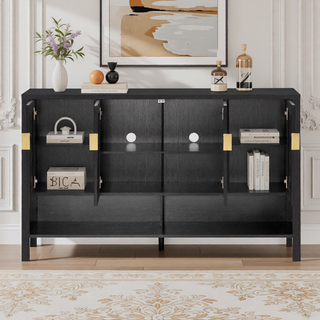 Sunvega 55.1-Inch Modern Sideboard with 4 Doors and Open Shelf for Living Room